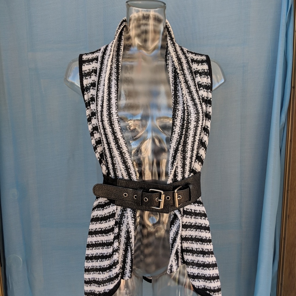 Black & White Striped Knit Sweater Vest